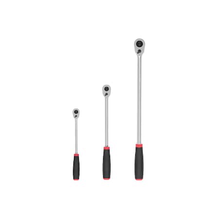 Tekton 1/4, 3/8, 1/2 Inch Drive Quick-Release Comfort Grip Long Ratchet Set, 3-Piece (9, 12, 18 in.) SRH99124